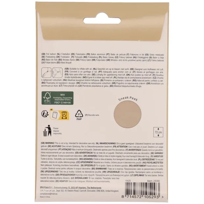 Staande Folieballon Cijfer 9 - Starlight Gold - Satin Gloss - 72 cm