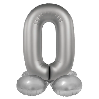 Folat Staande Folieballon Cijfer 0 - Moonlight Silver - Satin Gloss - 72 cm