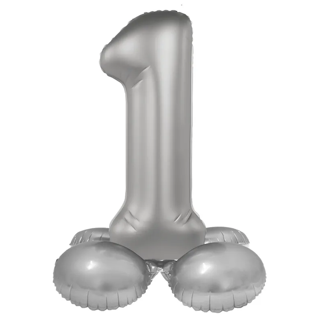 Staande Folieballon Cijfer 1 - Moonlight Silver - Satin Gloss - 72 cm