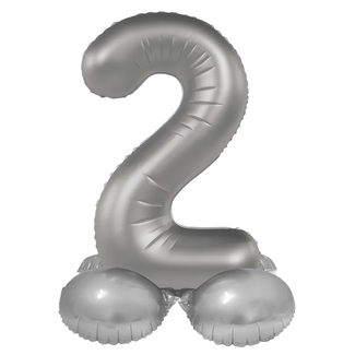 Folat Staande Folieballon Cijfer 2 - Moonlight Silver - Satin Gloss - 72 cm