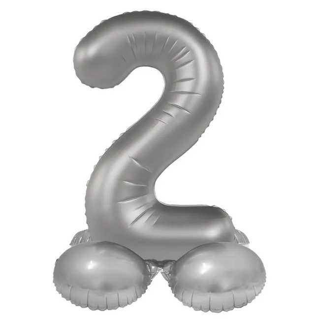 Staande Folieballon Cijfer 2 - Moonlight Silver - Satin Gloss - 72 cm