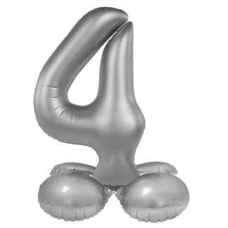 Folat Staande Folieballon Cijfer 4 - Moonlight Silver - Satin Gloss - 72 cm