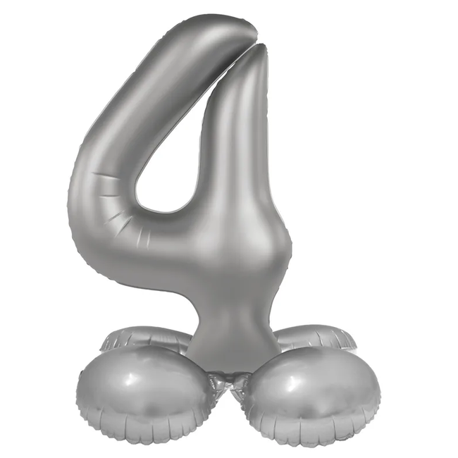 Staande Folieballon Cijfer 4 - Moonlight Silver - Satin Gloss - 72 cm