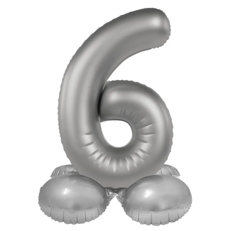 Folat Staande Folieballon Cijfer 6 - Moonlight Silver - Satin Gloss - 72 cm