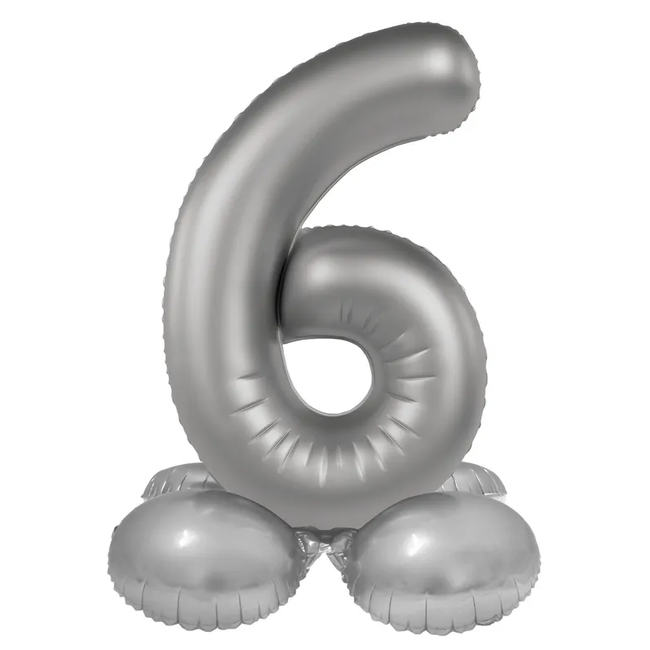 Staande Folieballon Cijfer 6 - Moonlight Silver - Satin Gloss - 72 cm
