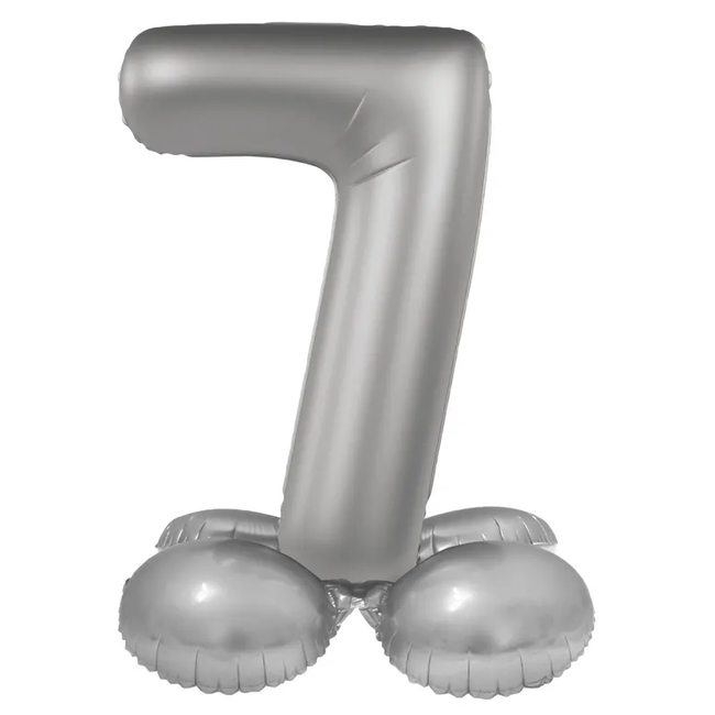 Staande Folieballon Cijfer 7 - Moonlight Silver - Satin Gloss - 72 cm