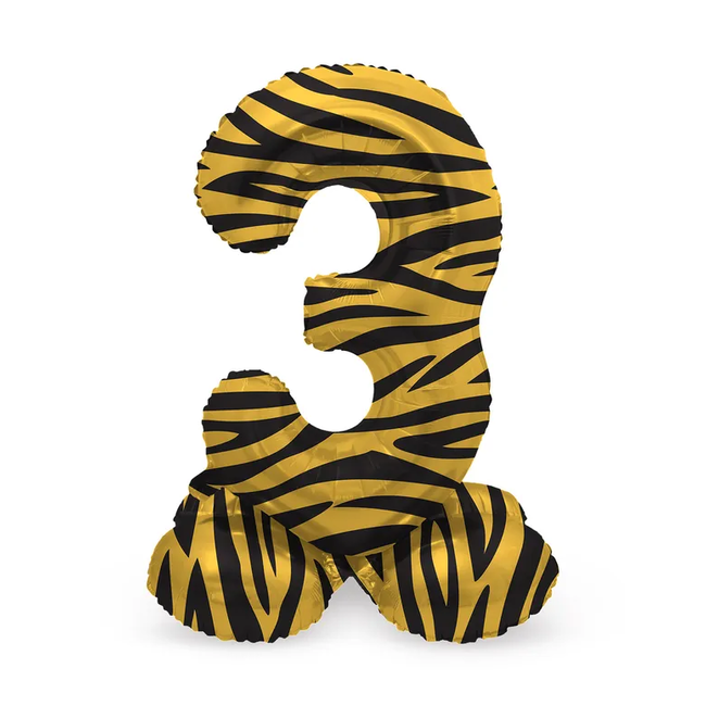 Staande Folieballon Cijfer 3 Tiger Chic - 41 cm