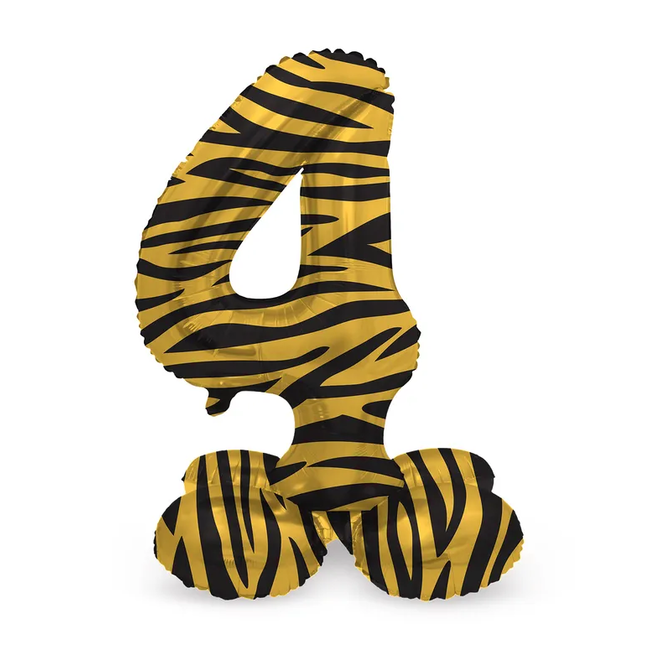 Staande Folieballon Cijfer 4 Tiger Chic - 41 cm