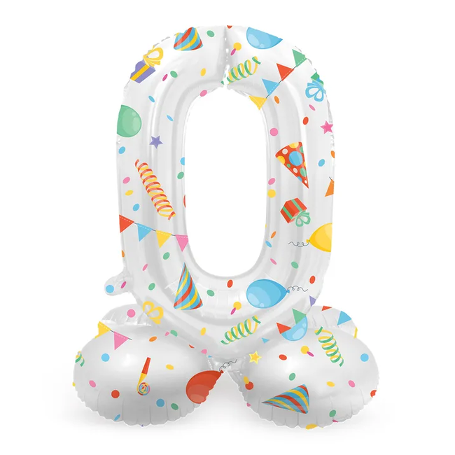 Staande Folieballon Cijfer 0 Joyful Party - 41 cm