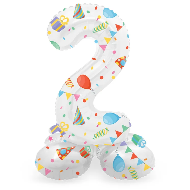 Staande Folieballon Cijfer 2 Joyful Party - 41 cm