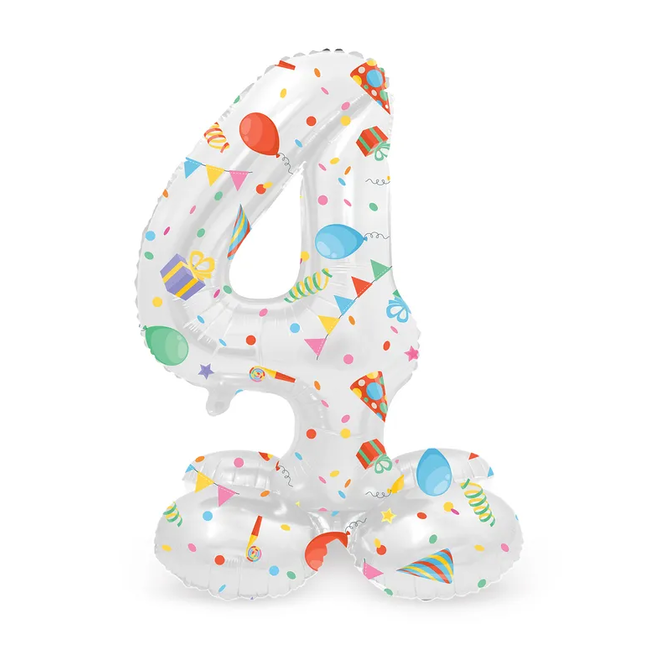 Staande Folieballon Cijfer 4 Joyful Party - 41 cm