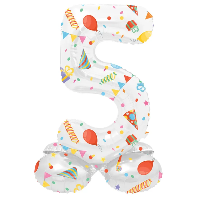 Staande Folieballon Cijfer 5 Joyful Party - 41 cm