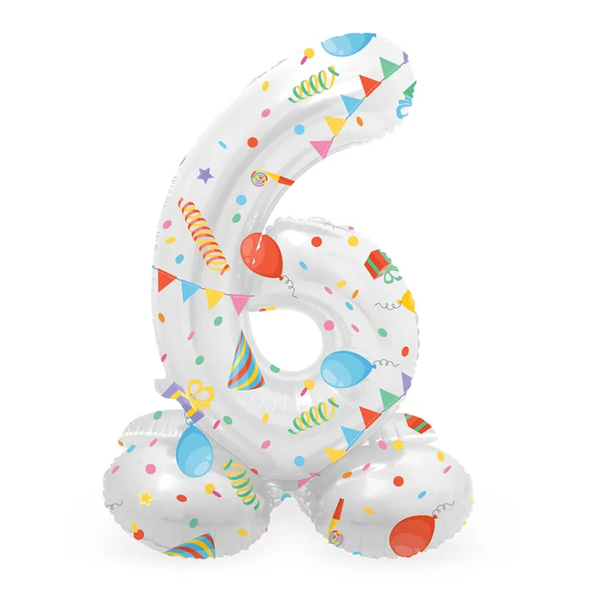 Staande Folieballon Cijfer 6 Joyful Party - 41 cm