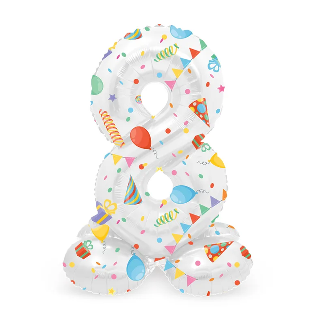 Staande Folieballon Cijfer 8 Joyful Party - 41 cm