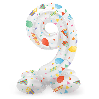 Folat Staande Folieballon Cijfer 9 Joyful Party - 41 cm