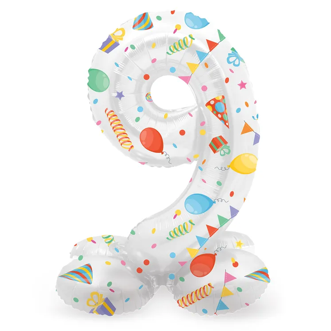 Staande Folieballon Cijfer 9 Joyful Party - 41 cm