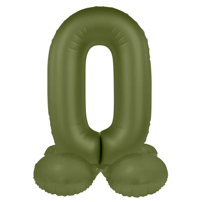 Staande Folieballon Cijfer 0 - Olive Green - Ultra Matt - 41 cm