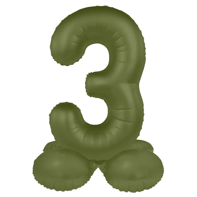 Staande Folieballon Cijfer 3 - Olive Green - Ultra Matt - 41 cm