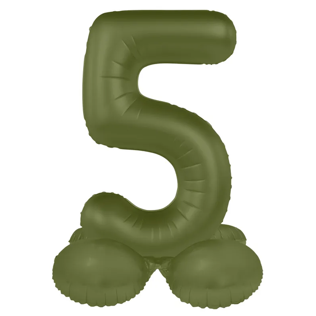 Staande Folieballon Cijfer 5 - Olive Green - Ultra Matt - 41 cm