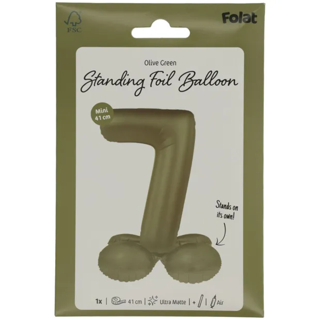 Staande Folieballon Cijfer 7 - Olive Green - Ultra Matt - 41 cm
