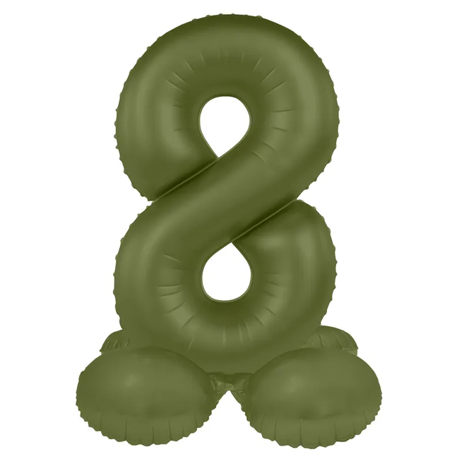 Staande Folieballon Cijfer 8 - Olive Green - Ultra Matt - 41 cm