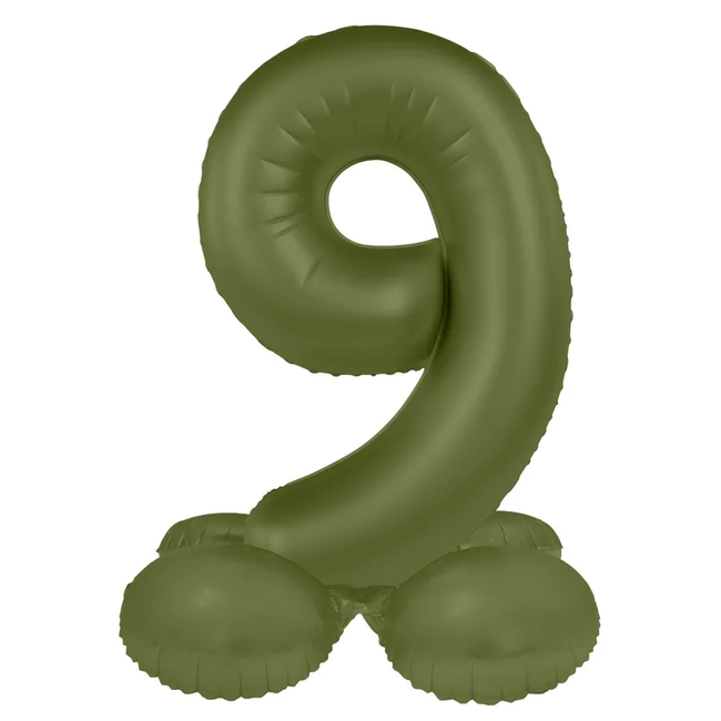 Staande Folieballon Cijfer 9 - Olive Green - Ultra Matt - 41 cm