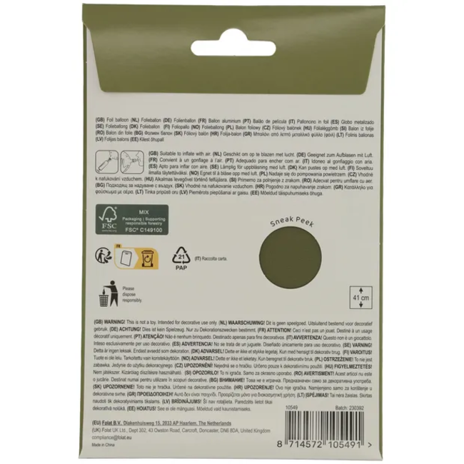 Staande Folieballon Cijfer 9 - Olive Green - Ultra Matt - 41 cm