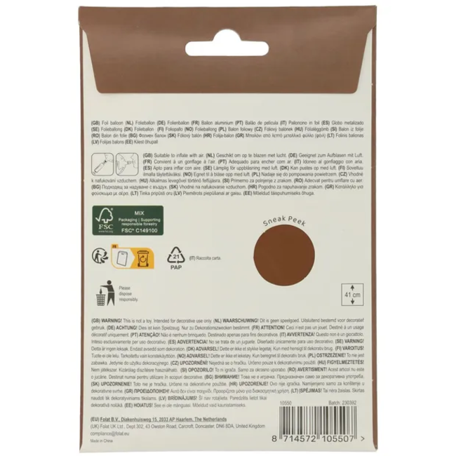 Staande Folieballon Cijfer 0 - Chocolade Bruin - Ultra Matt - 41 cm