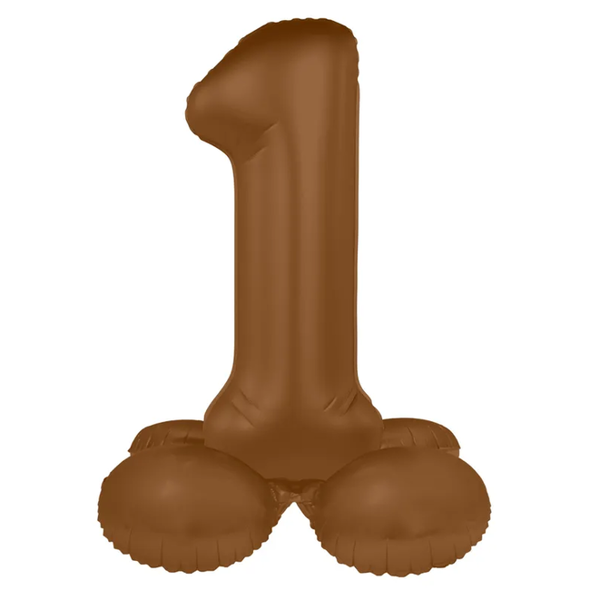 Staande Folieballon Cijfer 1 - Chocolade Bruin - Ultra Matt - 41 cm