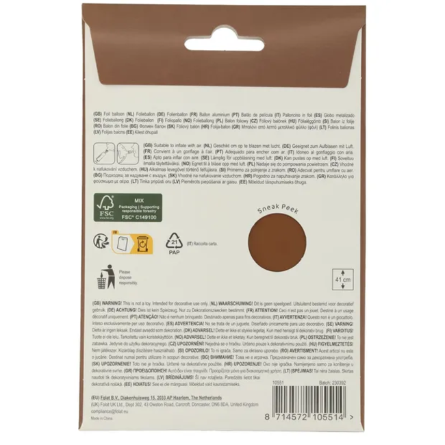 Staande Folieballon Cijfer 1 - Chocolade Bruin - Ultra Matt - 41 cm