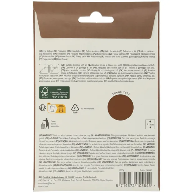 Staande Folieballon Cijfer 4 - Chocolade Bruin - Ultra Matt - 41 cm