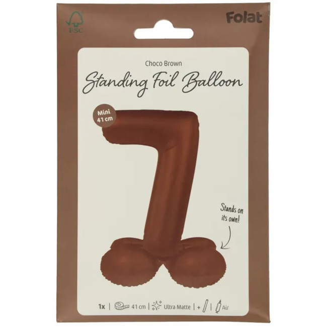 Staande Folieballon Cijfer 7 - Chocolade Bruin - Ultra Matt - 41 cm