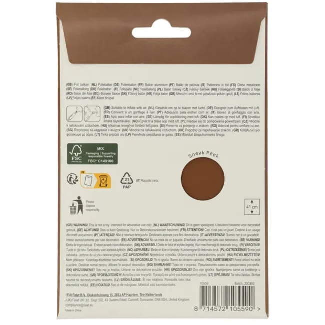 Staande Folieballon Cijfer 9 - Chocolade Bruin - Ultra Matt - 41 cm