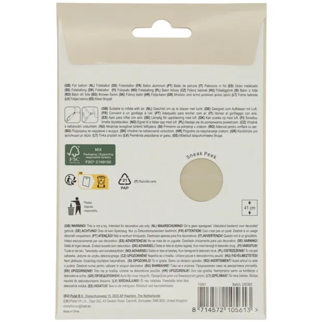 Staande Folieballon Cijfer 1 - Creamy Latte - Ultra Matt - 41 cm