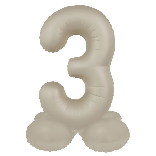 Staande Folieballon Cijfer 3 - Creamy Latte - Ultra Matt - 41 cm