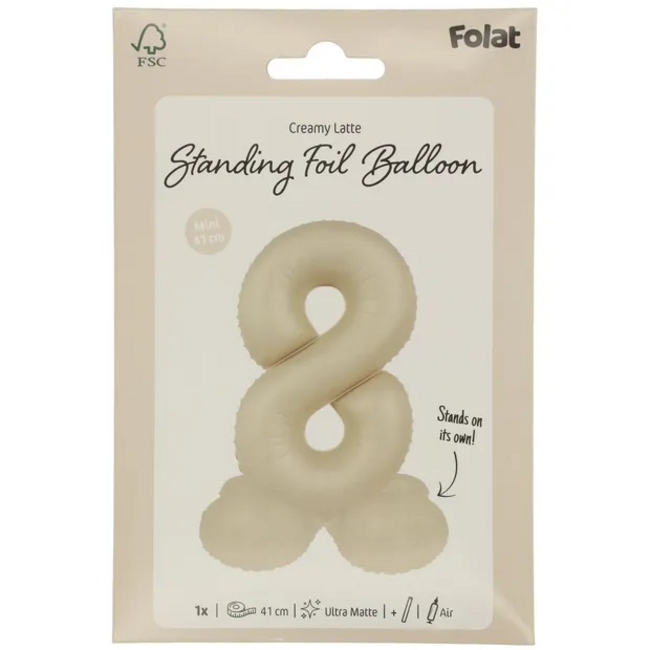 Staande Folieballon Cijfer 8 - Creamy Latte - Ultra Matt - 41 cm