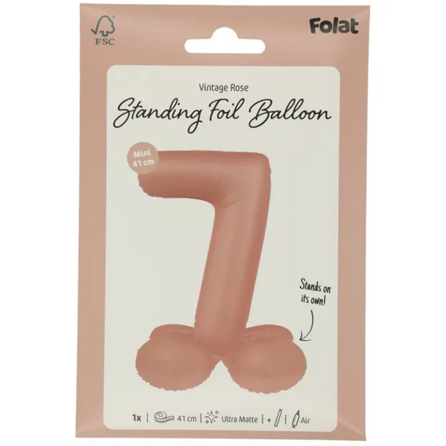 Staande Folieballon Cijfer 7 - Vintage Rose - Ultra Matt - 41 cm