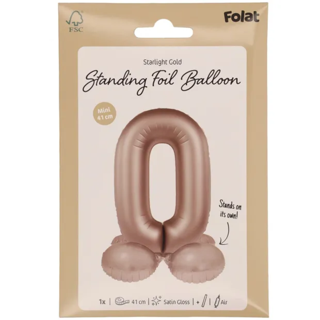 Staande Folieballon Cijfer 0 - Starlight Gold - Satin Gloss - 41 cm