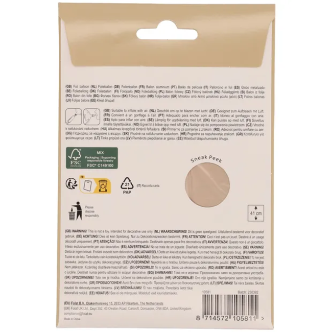 Staande Folieballon Cijfer 1 - Starlight Gold - Satin Gloss - 41 cm