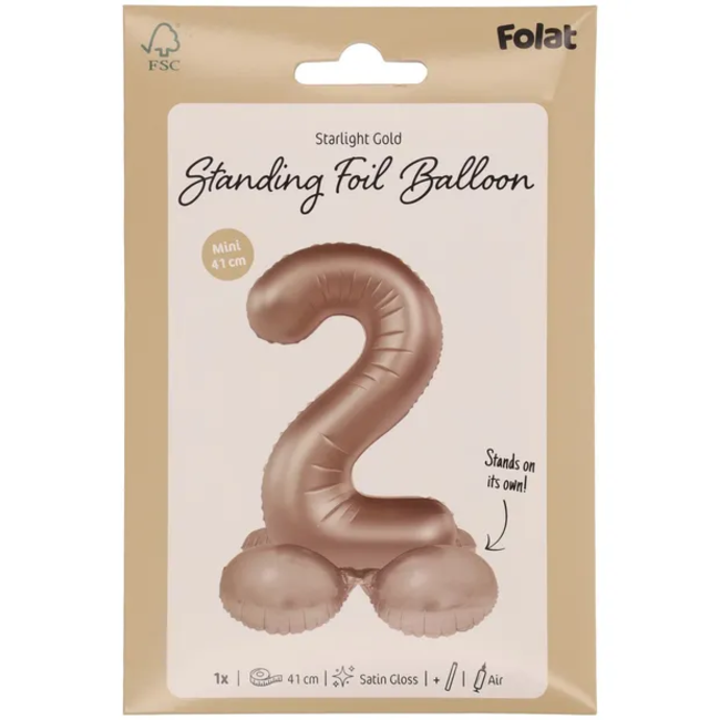 Staande Folieballon Cijfer 2 - Starlight Gold - Satin Gloss - 41 cm