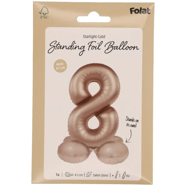 Staande Folieballon Cijfer 8 - Starlight Gold - Satin Gloss - 41 cm