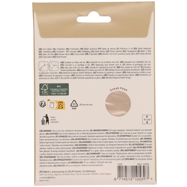 Staande Folieballon Cijfer 9 - Starlight Gold - Satin Gloss - 41 cm