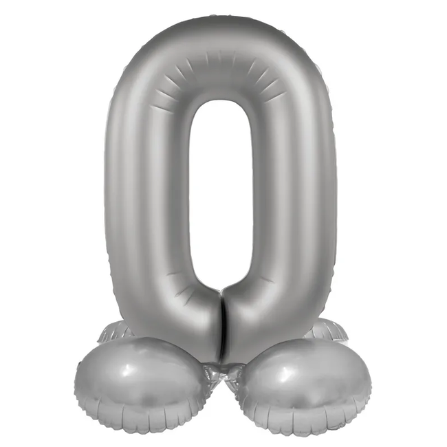 Staande Folieballon Cijfer 0 - Moonlight Silver - Satin Gloss - 41 cm