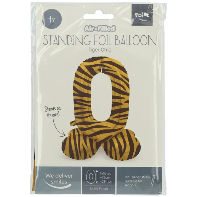 Staande Folieballon Cijfer 0 Tiger Chic - 72 cm