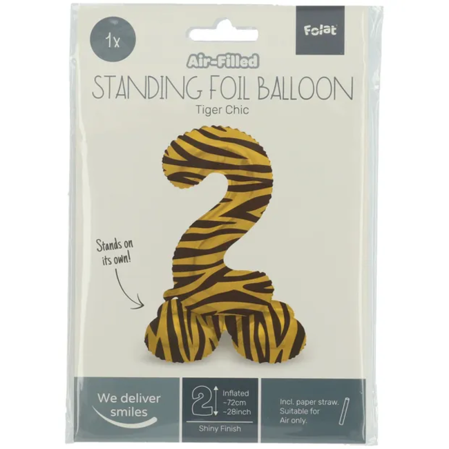 Staande Folieballon Cijfer 2 Tiger Chic - 72 cm
