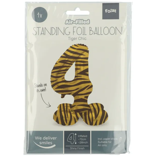 Staande Folieballon Cijfer 4 Tiger Chic - 72 cm