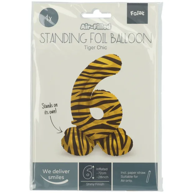 Staande Folieballon Cijfer 6 Tiger Chic - 72 cm