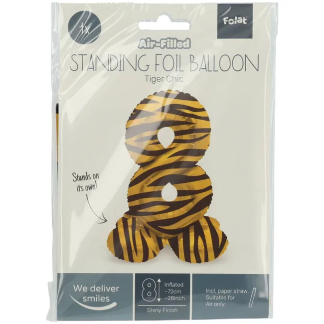 Staande Folieballon Cijfer 8 Tiger Chic - 72 cm