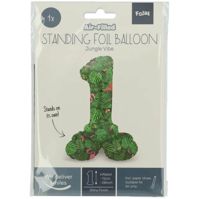 Staande Folieballon Cijfer 1 Jungle Vibe - 72 cm