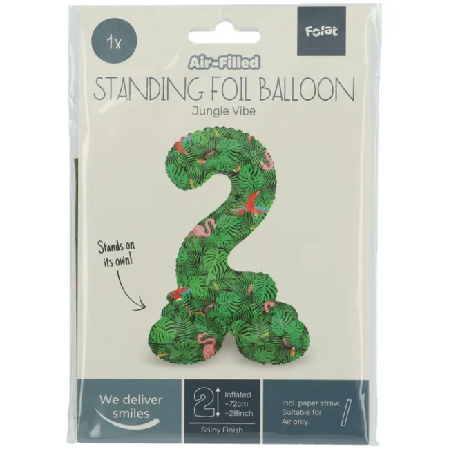 Staande Folieballon Cijfer 2 Jungle Vibe - 72 cm